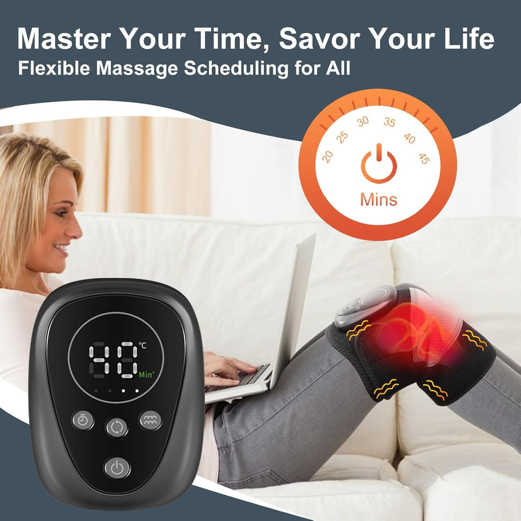Heated Knee Massager, 3-In-1 Knee Shoulder Elbow Heating Massage Wrap, Pain Relief & Relaxation