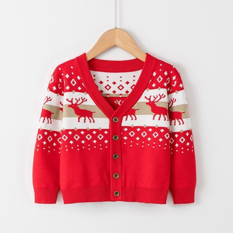 Boys Girls Christmas Elk Sweaters Kids Winter Cardigans Knit Jumper Casual Tops