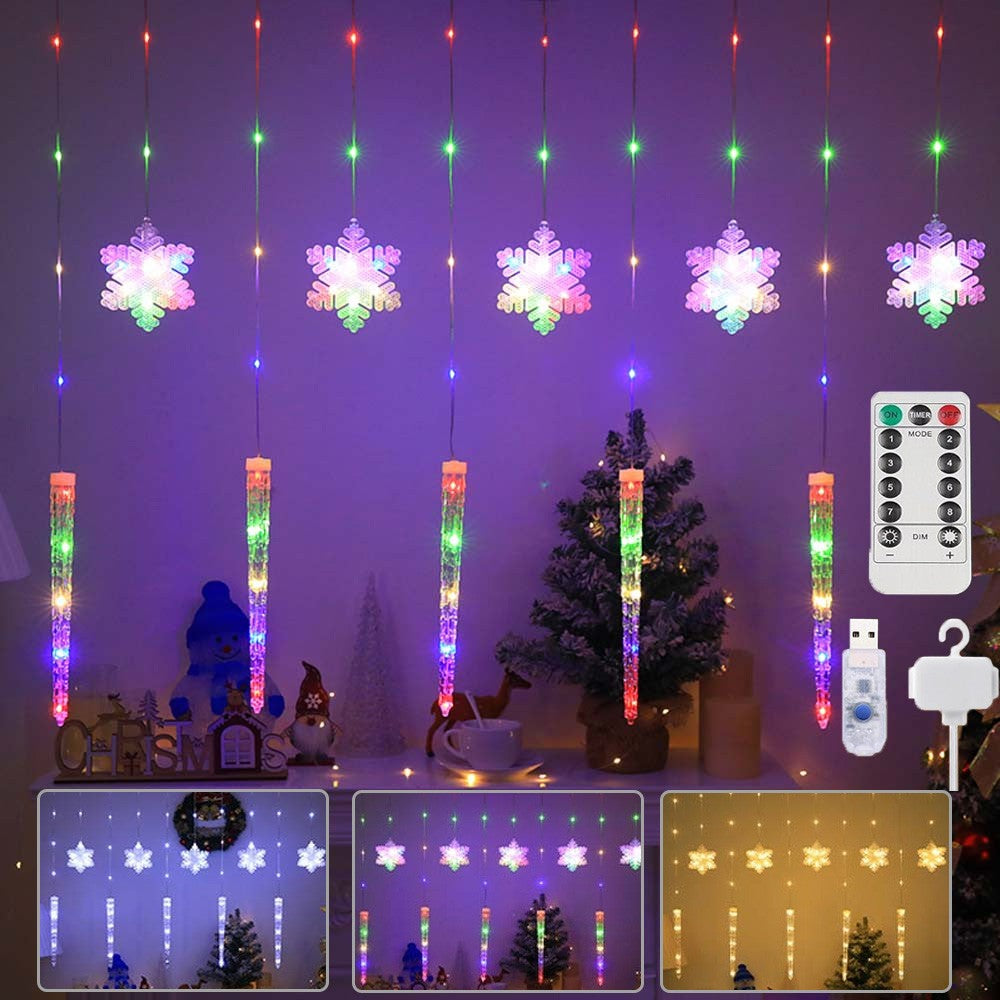 Christmas Window Lights Curtain Window Icicle Snowflake LED Fairy String Light
