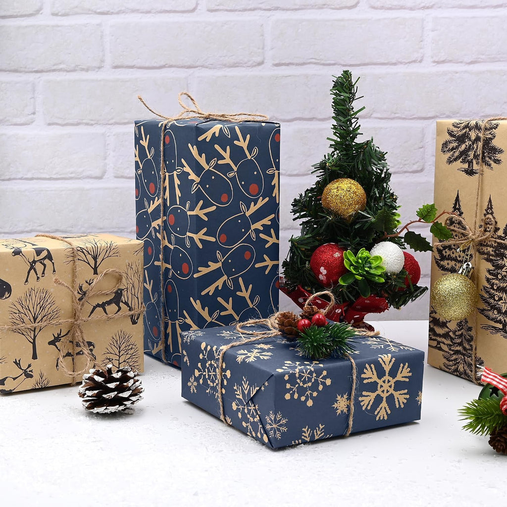 5Pack Christmas Wrapping Paper in a Roll,43 * 100Cm Recyclable Wrapping Paper with 5 Different Patterns for Xmas