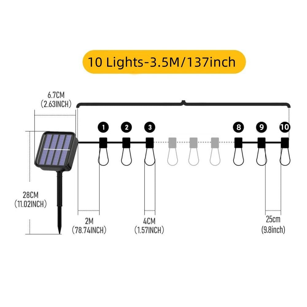 10 LED Solar Powered Retro Bulb String Lights Garden Outdoor Fairy Party Lamp