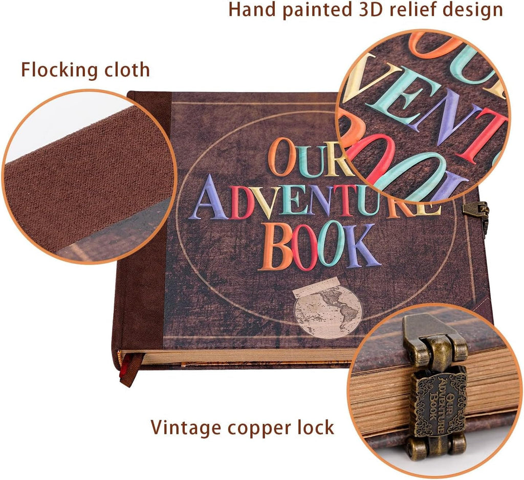 Our Adventure Book Scrapbook Photo Album with 146 Pages Embossed Words Hard Cover Travel Scrapbook, Memory Book for Anniversary Wedding, Valentines' Gifts, Christmases Etc, 8.9 * 7.7 In