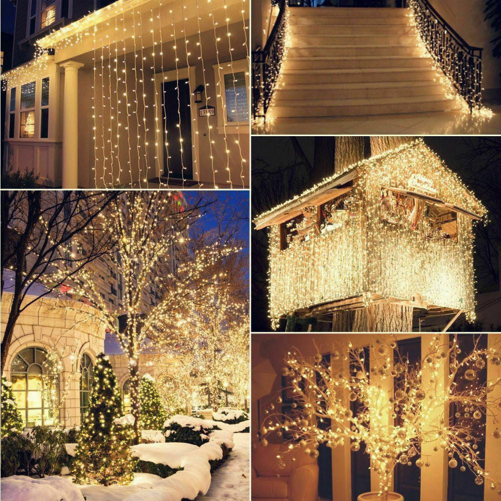 Christmas Curtain Lights Fairy Waterproof Indoor/Outdoor Wedding Plastic Cable
