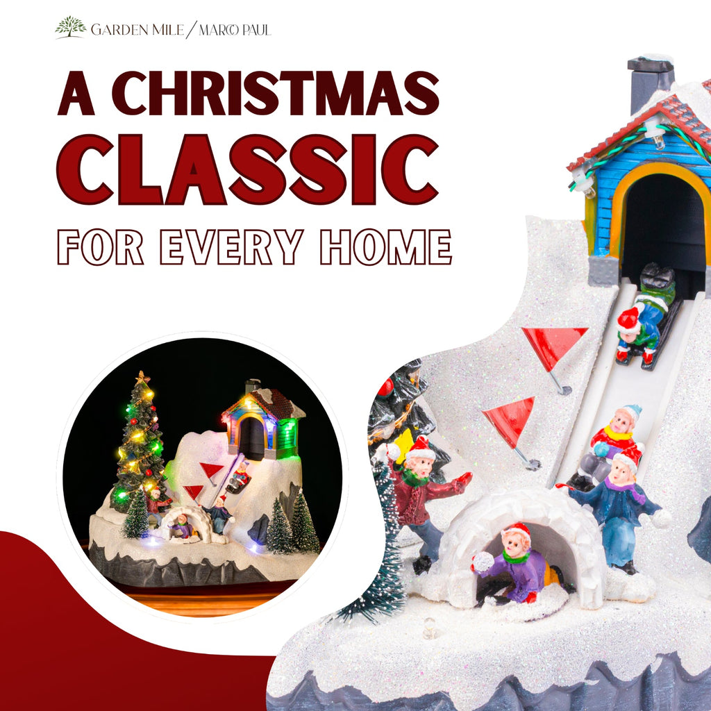 Christmas Village Scene Decoration Sledging Musical Moving Ornament Light Up