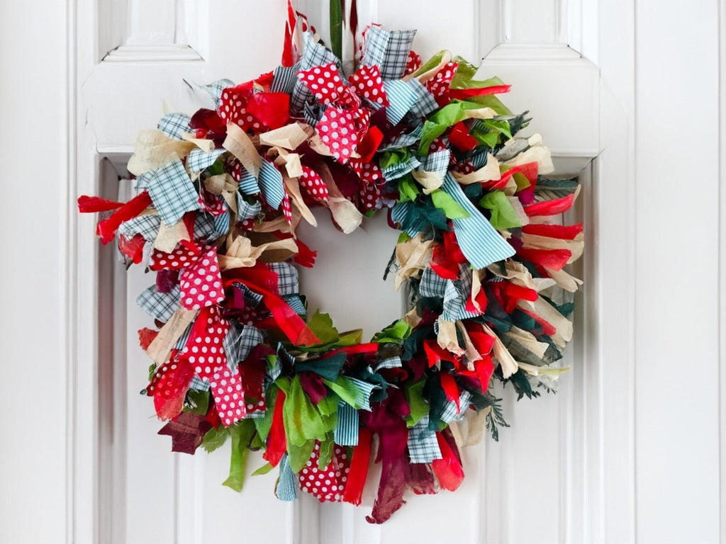 Christmas Wreath Multi Colour Recycled Fabric Wreaths round 30 Cm X 30 Cm