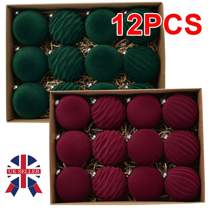 12X Velvet Christmas Balls Xmas Tree Hanging Bauble Ornament Party Decorations