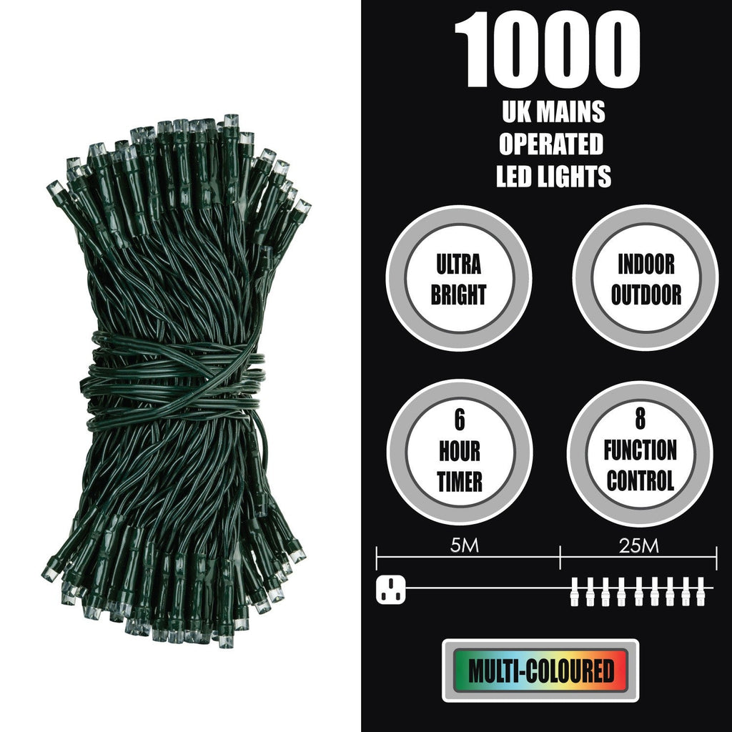Christmas Lights 1000 LED 25M Xmas Tree Lights - Fairy Lights Multi-Coloured