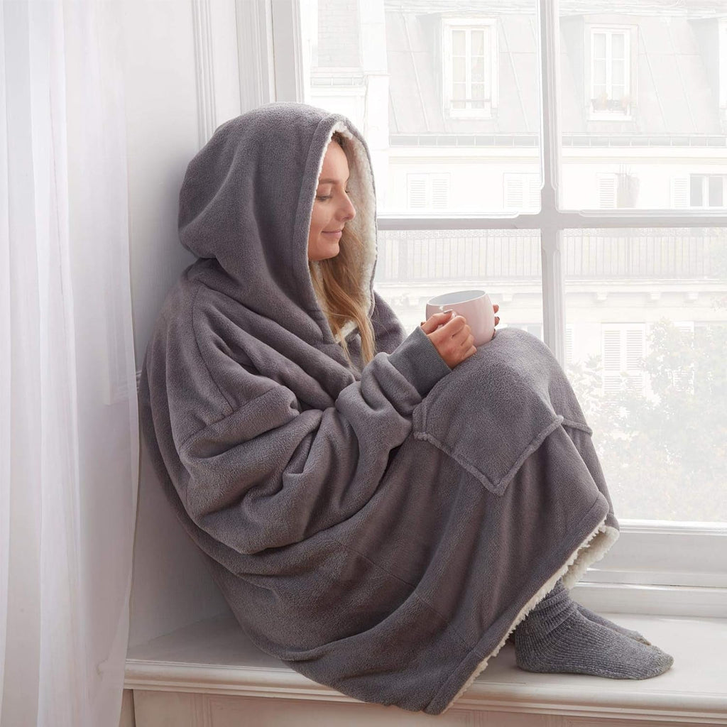Hoodie Blanket, Mothers Day Gifts Ultra Soft Sherpa Fleece Warm Comfy Cosy Oversized Wearable Giant Sweatshirt Throw for Women Girls Adults Men Boys Kids Big Pocket - One Size