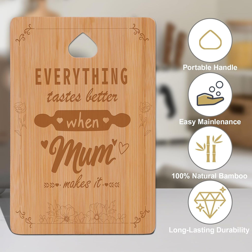 Handmade Engraved Bamboo Cutting Board - Best Gifts for Mum on Birthday, Mothers Day, Christmas from Daughter Son - Kitchen Gift with Love