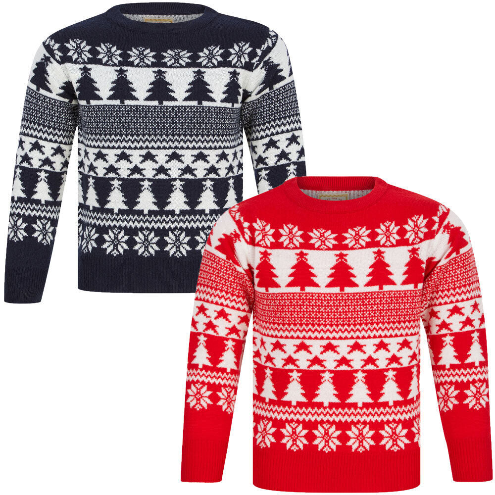 Kids Girls Christmas Jumper Star Tree Nordic Fairisle Xmas Sweater Novelty