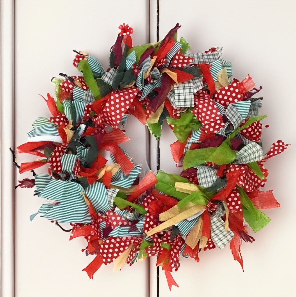 Christmas Wreath Multi Colour Recycled Fabric Wreaths round 30 Cm X 30 Cm