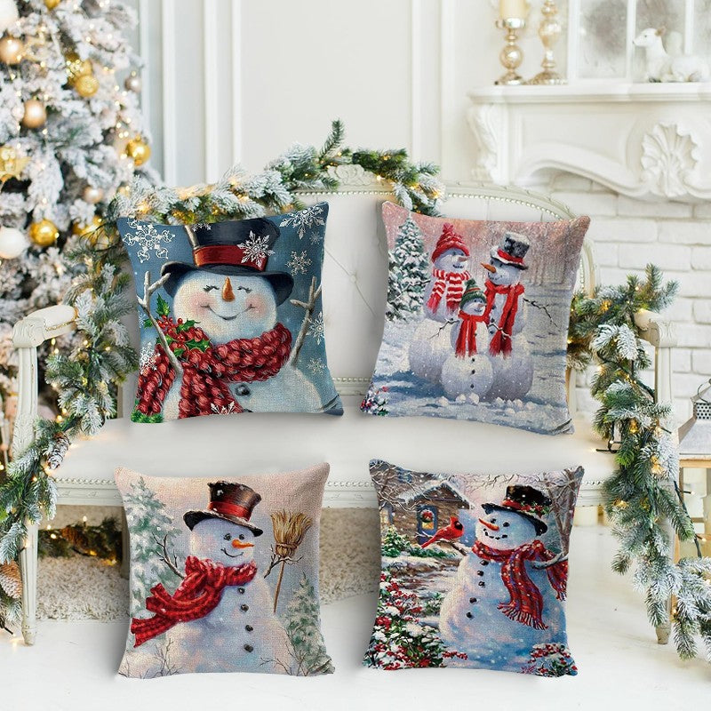 4 Pack Christmas Pillow Cushion Cover Sofa Couch Pillowcases for Xmas Decor 18''