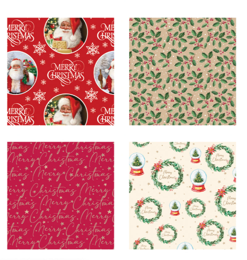 4 Rolls Christmas Gift Wrapping Traditional Paper 4M X 70Cm Roll 16 Metre