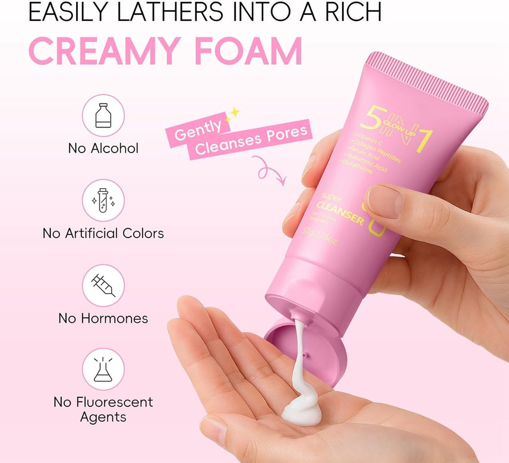 Korean Skincare Set,5In1 Skin Care Sets & Kits,Glow Skin Care Gift Set-5In1 Face Cleanser,Toner,Eye Cream,Beauty Gift Set for Teenage Girls(3Pcs)