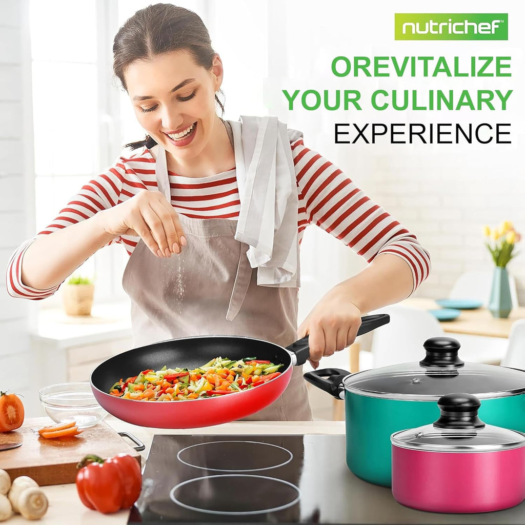 , 15 Piece Pots and Pans Set - Non-Stick Cookware Set, Induction Hob Cookware Set, Premium Cooking Set W/ Lids, Heat Resistant, Saucepot, Frying Pans, Oven Pot, Lids, Colorful