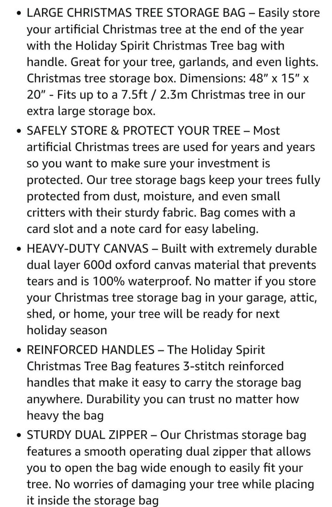 Holiday Spirit Large Christmas Tree Storage Bag