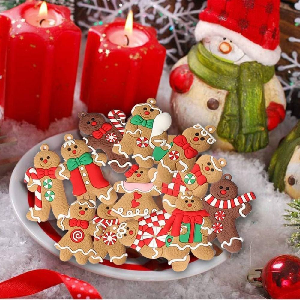 12Pcs Home Decoration Xmas Tree Ornament Gingerbread Man New Year Decor
