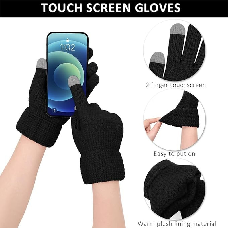 Womens Menthick Knit Hat Scarf Set and Knitted Touchscreen Warm Gloves Winter