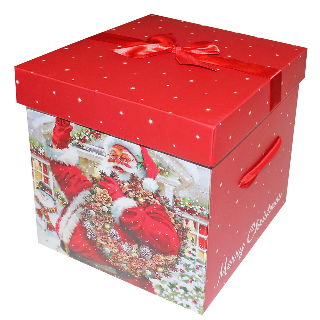 Christmas Eve Gift Box with Ribbon Bow 'Flat Pack' 28Cm X 27.5Cm - Choose Design
