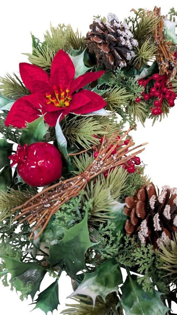 Christmas Wreath - Large 17" Holly Poinsettia