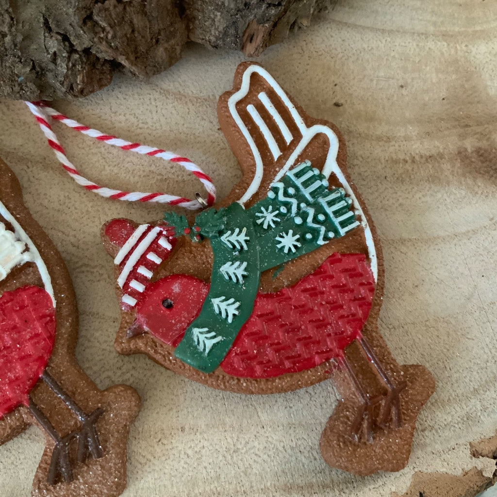 Iced Gingerbread Style Cookie Christmas Decoration Robin Jumper Gisela Graham