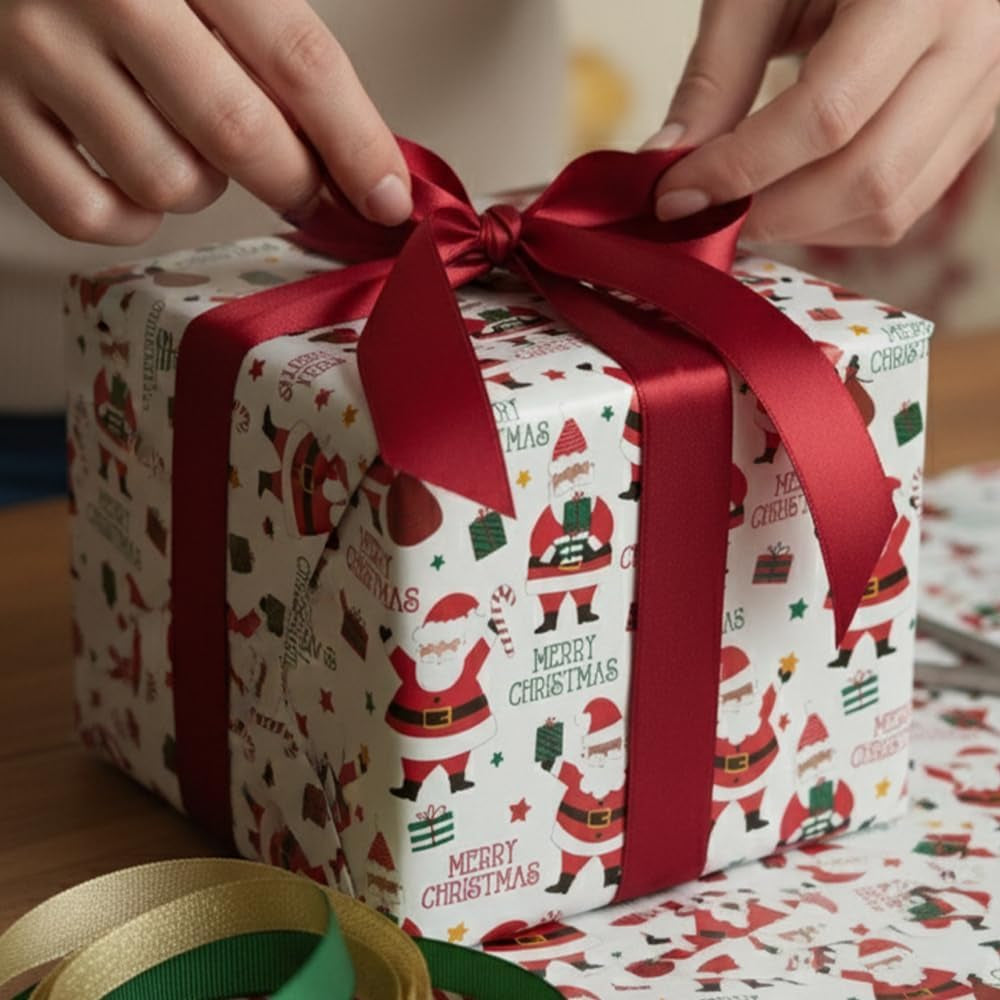Christmas Wrapping Paper, 4 X 7M Rolls, Cute Xmas Characters, for Gifts & Festive Decoration