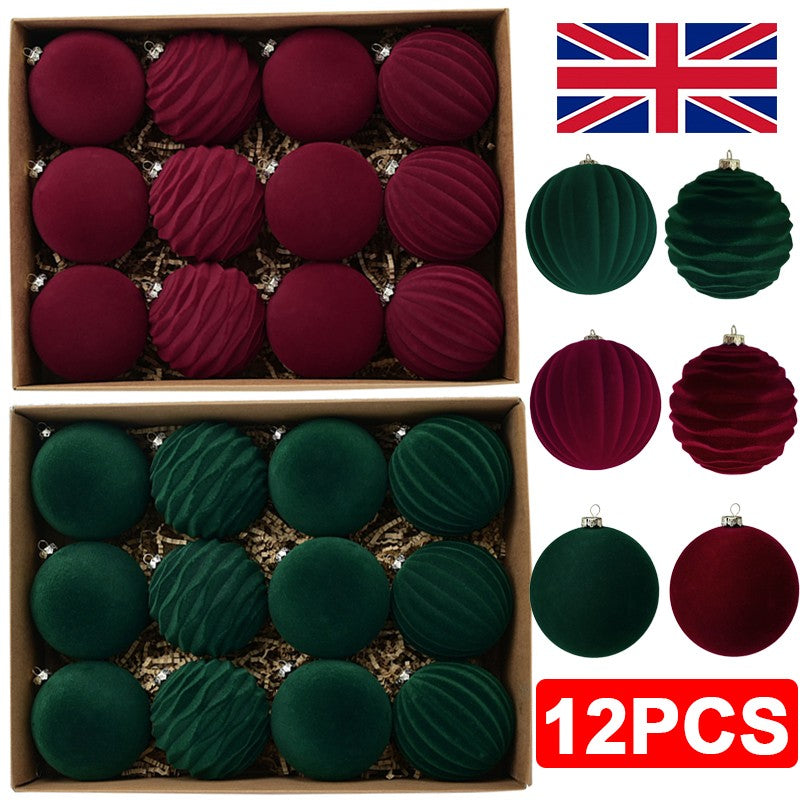12X Velvet Christmas Balls Xmas Tree Hanging Bauble Ornament Party Decorations