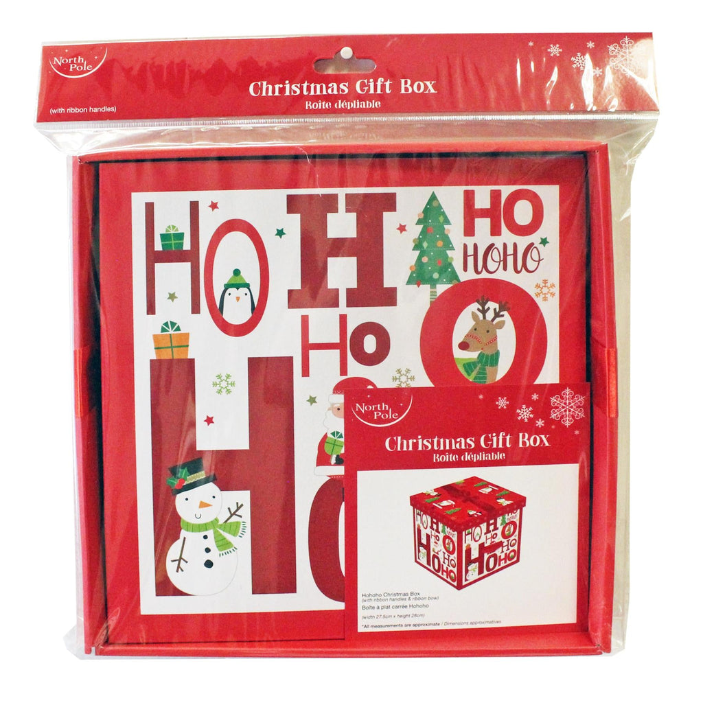 Christmas Eve Gift Box with Ribbon Bow 'Flat Pack' 28Cm X 27.5Cm - Choose Design