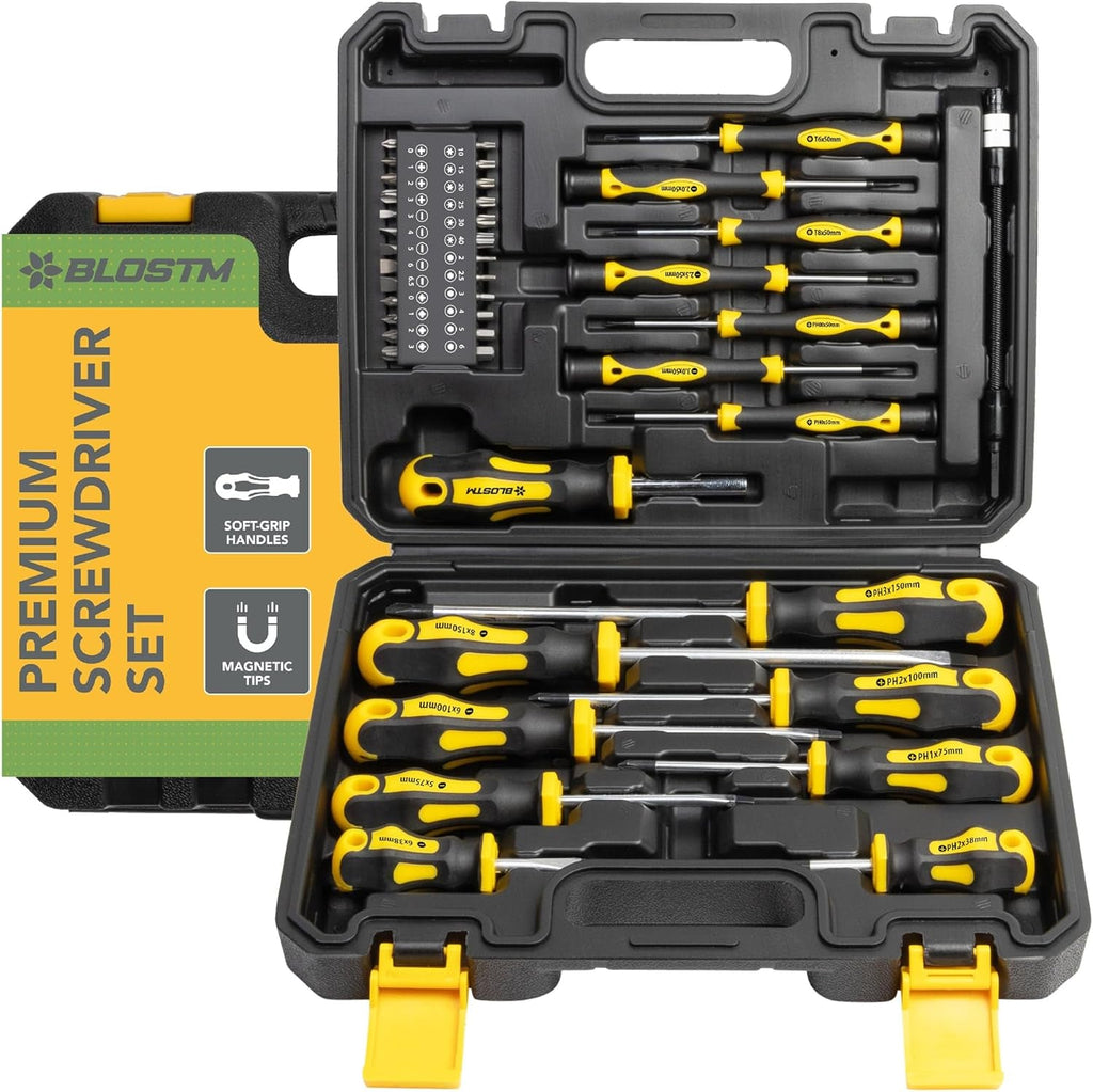 Premium Magnetic Screwdriver Set - 42Pcs Screwdrivers with Magnetic Tips & Comfort Grip, Cross-Head, Flat Heads & Heavy Duty Storage Case - Precision Screwdriver Set - 42PCS
