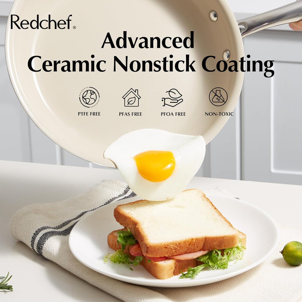 Ceramic Nonstick Cookware Set,14Pcs Pots and Pans Set Non Stick,Induction Hob Pan Set with Stainless Steel Handle,Non Toxic Kitchen Cooking Set,Dishwasher/Oven Safe,Pfas PFOA & PTFE Free