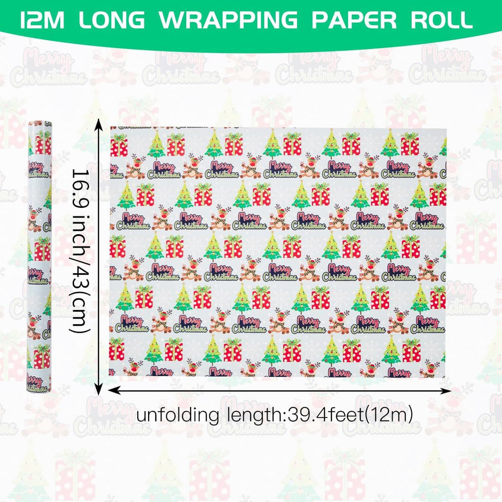 Christmas Wrapping Paper Roll,43Cm*12M Christmas Elements Collection Paper for Xmas Present (Green)