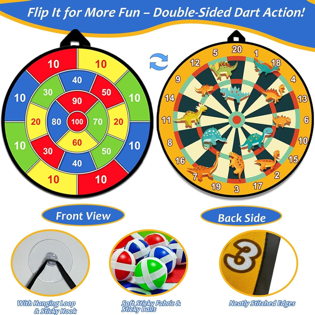 29 Inches Kids Dart Board Set,Double Sided Dart Board Dinosaur Toys for Boys with 12 Sticky Balls 12 Darts Indoor & Outdoor Party Games Toys Gifts for 3 4 5 6 7 8 9 10 11 12+ Year Old Boys Girls