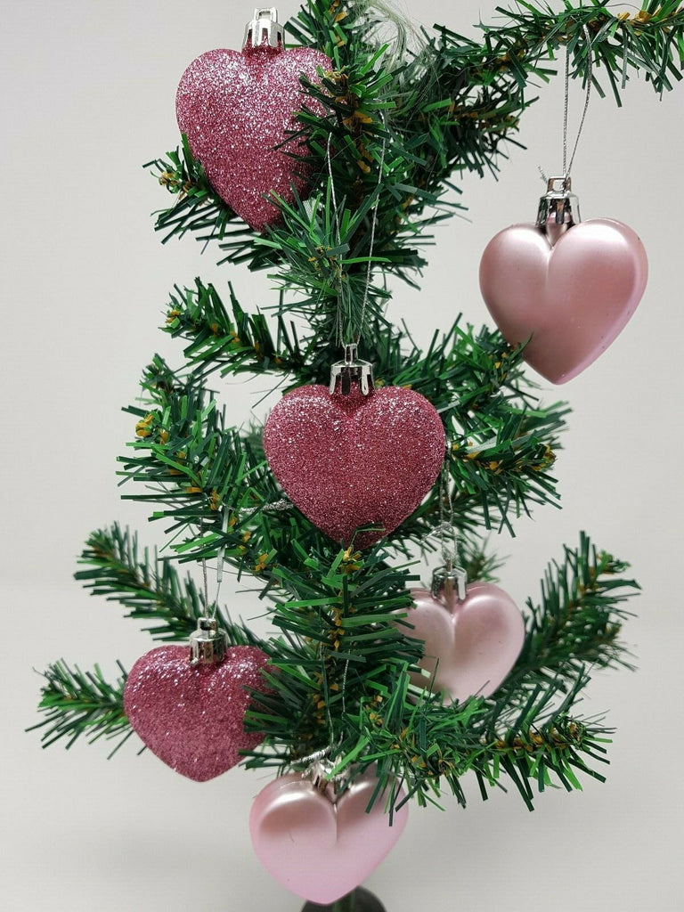 6 Blush Dusty Pink Heart Bauble Christmas Ornament Hanging Tree Decorations