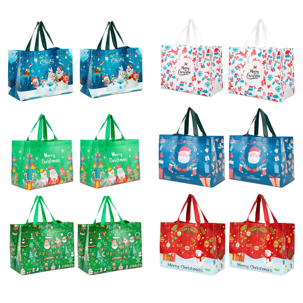 Christmas Gift Bags 12 Pack Tote Bag Non Woven Fabric Gift Party Present Bags