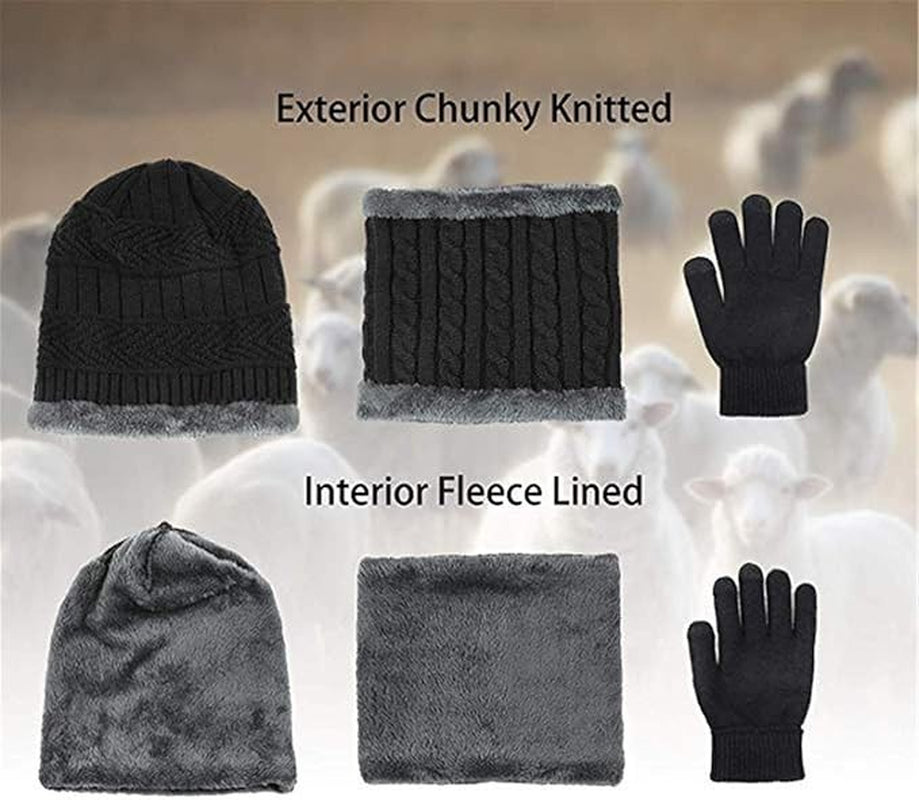 Aisprts Winter Hat Scarf Gloves Set Thermal Knitted Beanie Snood Touchscreen Glo
