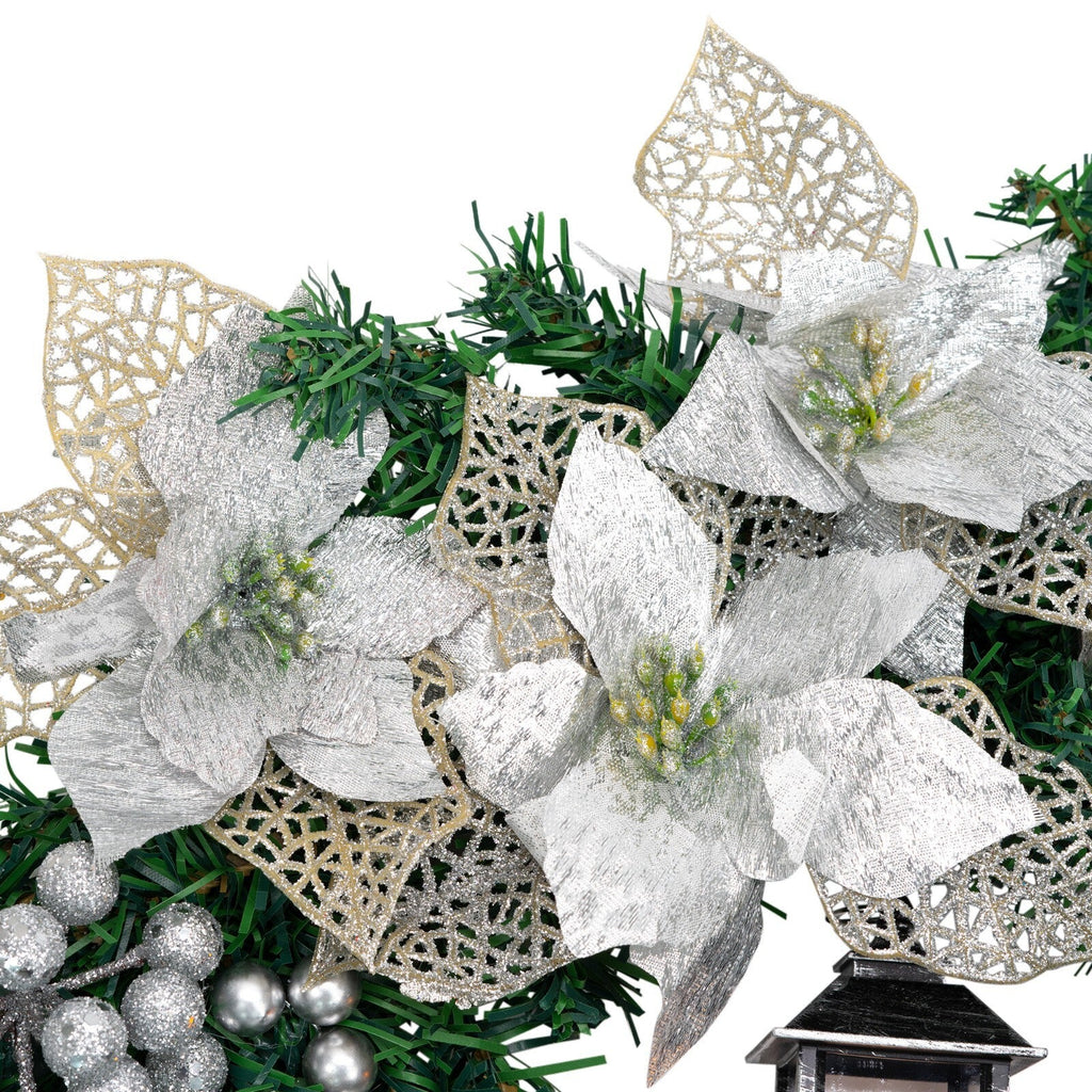 Artificial LED Christmas Wreath Pine Green Decorative Hanging Xmas Door 40Cm Bow