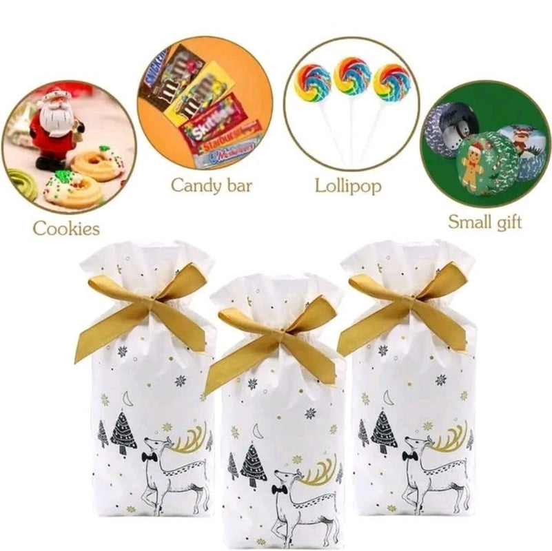 10X Christmas Gift Bag Candy Party Santa Sack Sweet Treat Drawstring Goody Bag