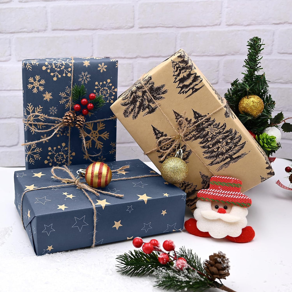 5Pack Christmas Wrapping Paper in a Roll,43 * 100Cm Recyclable Wrapping Paper with 5 Different Patterns for Xmas