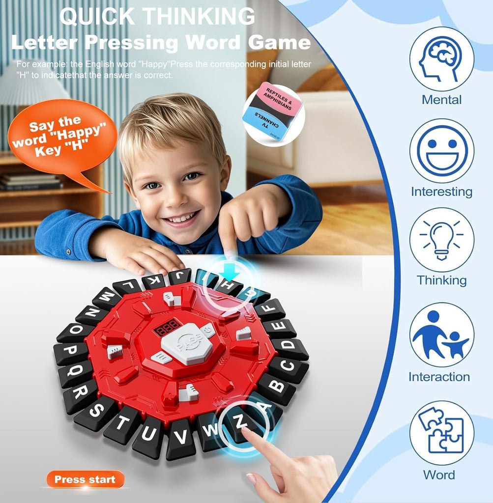 Word Game Family Board Games for Kids & Adults with 2 Modes,220 Topic Categories 24 Letters Pressing Game,Fun Fast-Paced Puzzle Games for Boys Girls Age 3+, 2-8 Players,Christmas & Birthday Gifts,Red