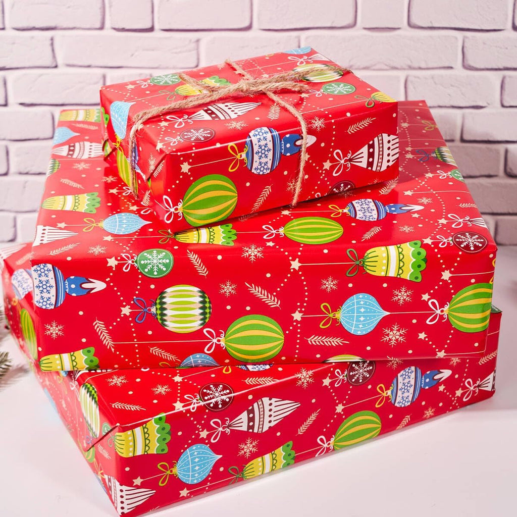 Christmas Wrapping Paper Roll,43Cm*12M Christmas Elements Collection Paper for Xmas Present (Red)
