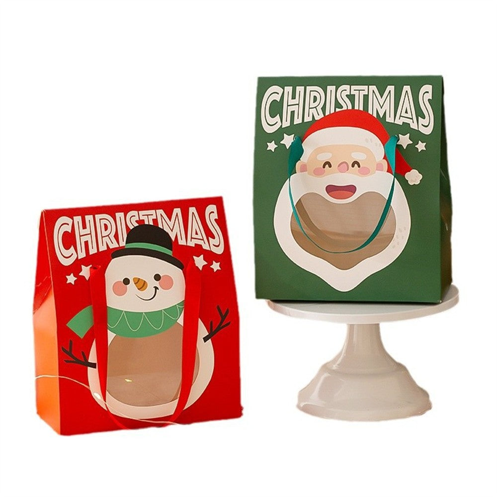 Christmas Santa Window Paper Box with Handle Candy Cookie Gift Packaging Bags