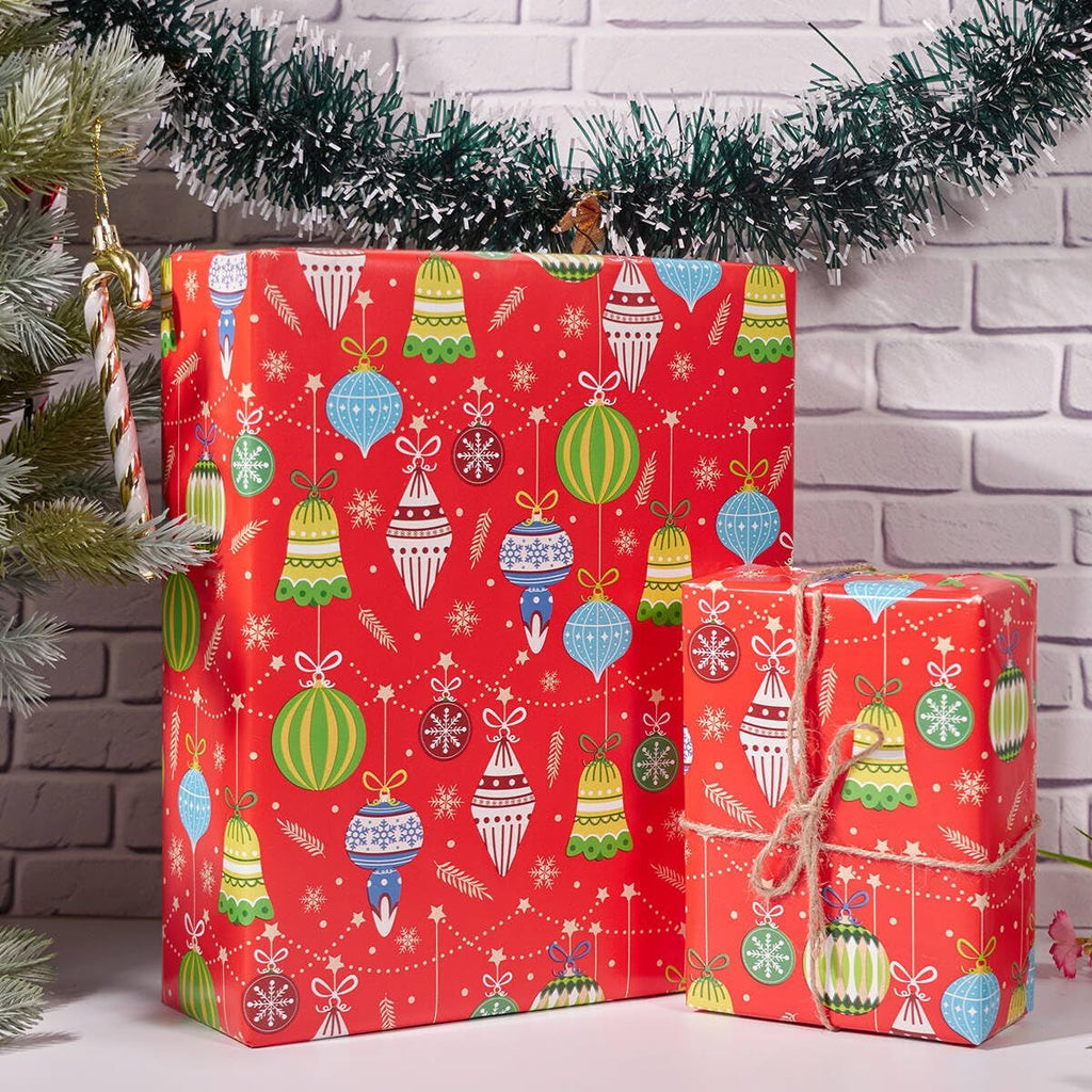 Christmas Wrapping Paper Roll,43Cm*12M Christmas Elements Collection Paper for Xmas Present (Red)