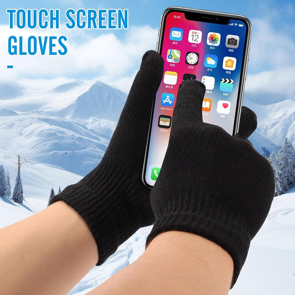 6 Pairs Winter Gloves - Knitted Magic Touch Screen Thermal Mittens for Phone Use, Outdoor Activities