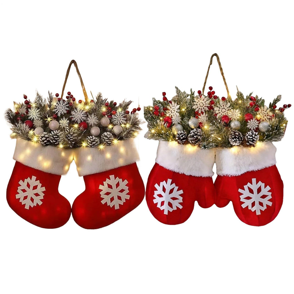 Christmas Wreath Indoor Christmas Mitten Wreath with LED Lights