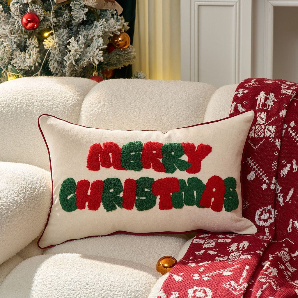 UK Plush Christmas Embroidery Cushion Cover Xmas Luxury Pillow Case Home Decor