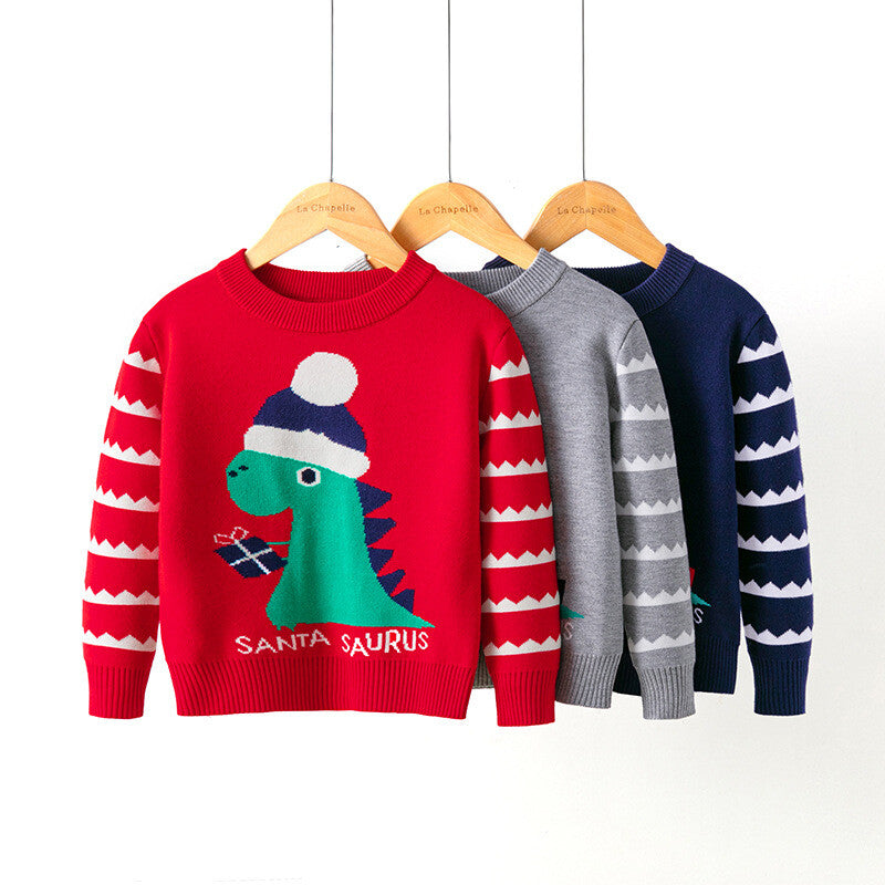 Children'S Christmas Sweater Dinosaur Bottoming Pullover Sweater