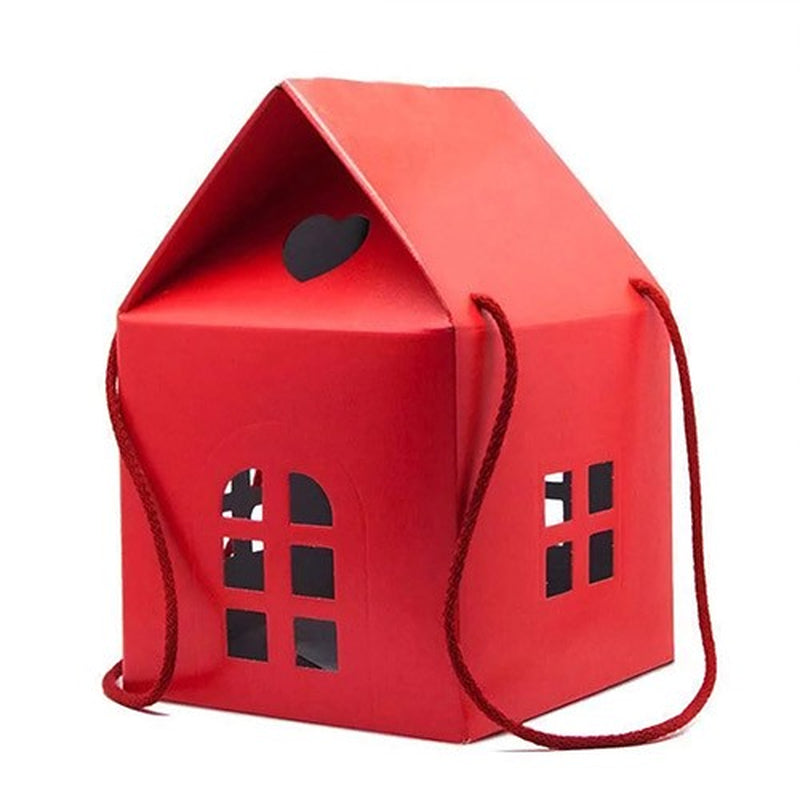 Red Christmas House Cardboard Gift Box with Handles