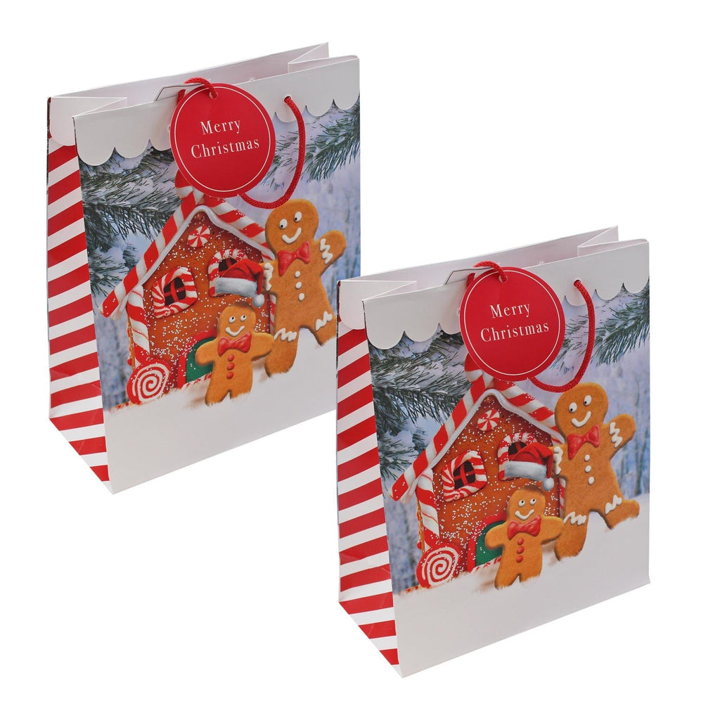 Christmas Gift Bag with Tag 26.5X21.5X10Cm Set of 2 Gingerbread Man