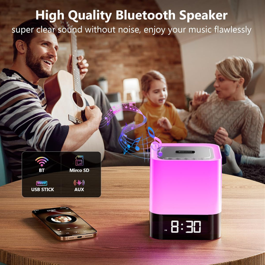 Bedside Lamp with Alarm Clock Bluetooth Speaker, Night Light Bedroom Decor RGB Color Changing Table Lamp, Gifts for Teenage Girls, Boys, Gifts for Women, Kids Birthday Presents Xmas Gifts for Her