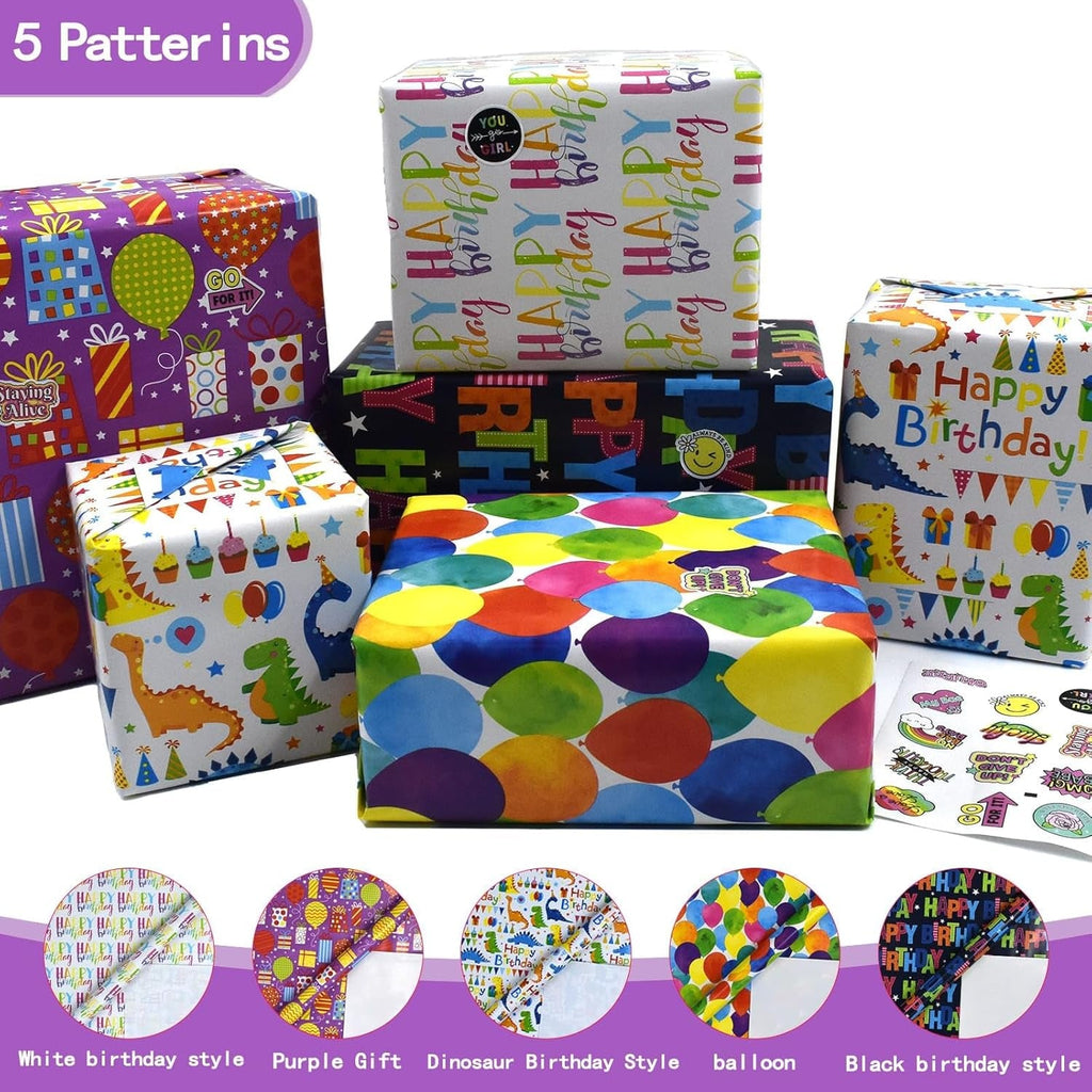 5 Roll Package Gift Wrapping Paper, 43Cm * 3M - Perfect for Birthday, Wedding, Party, Valentine'S Day Gift Decorations